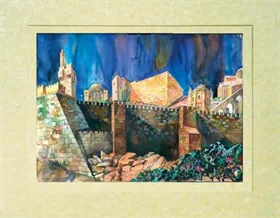 ציור ירושלים 4 מגדל דוד בהדפסה על קלף